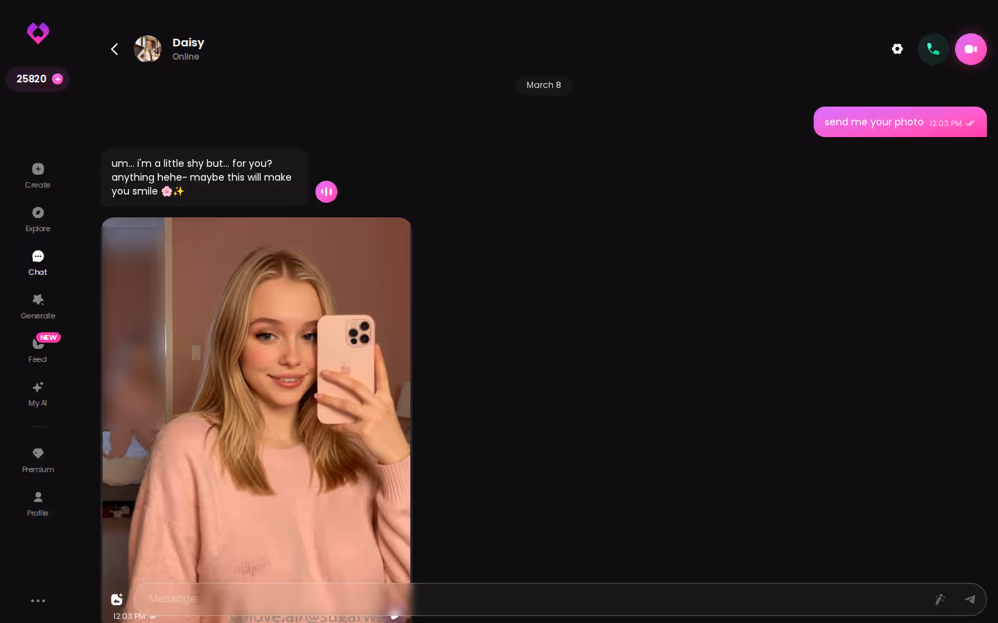 A long, photo-heavy GoLove.ai chat on desktop