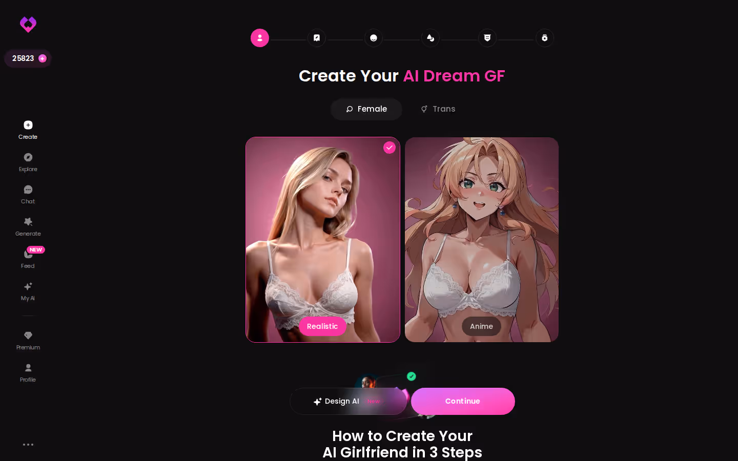 GoLove.ai Create wizard start screen with Realistic and Anime style cards